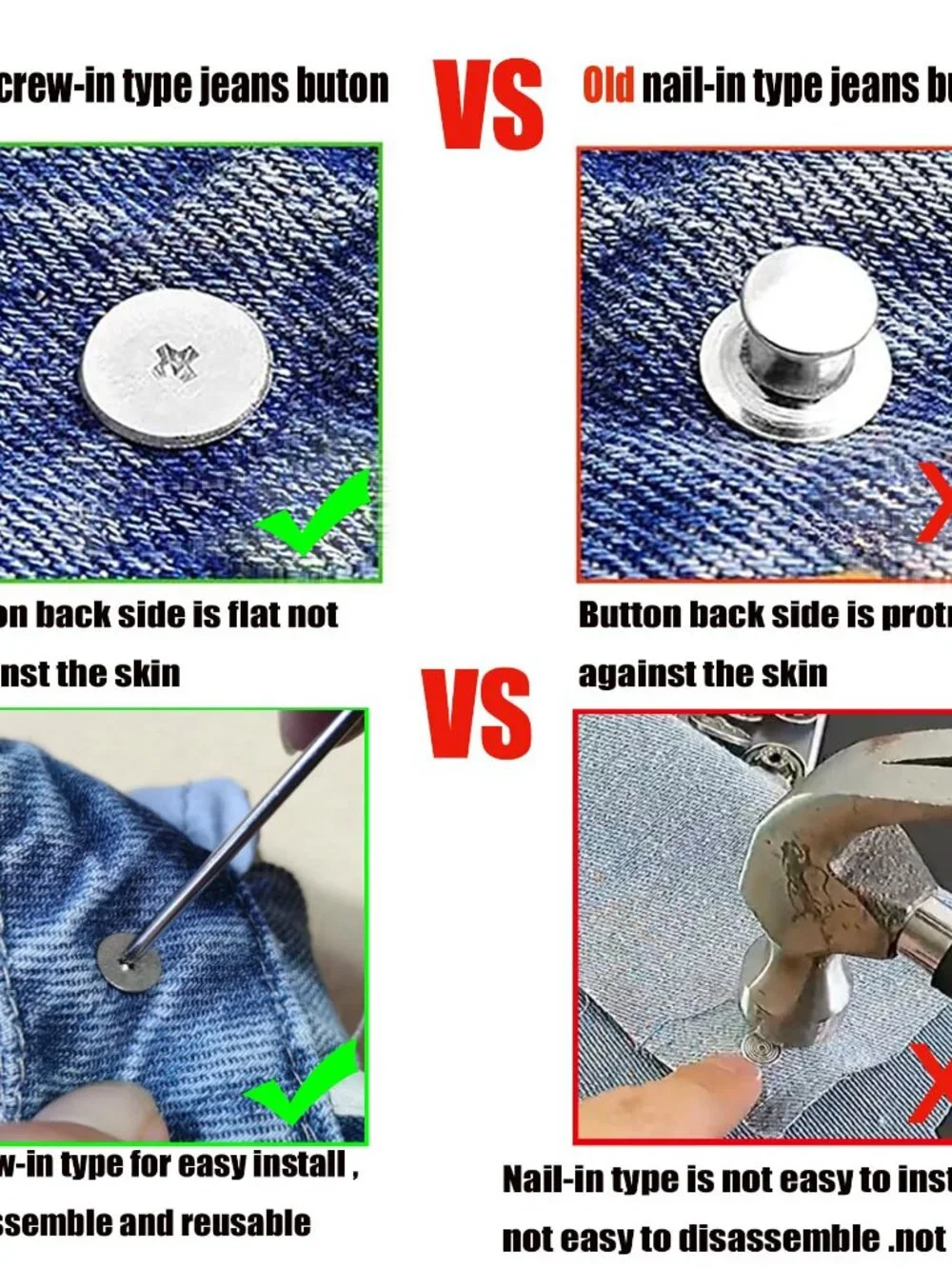 20 Pcs Button for Sewing Metal Jeans, 17 mm No-Sew Nailess Removable Metal Jeans